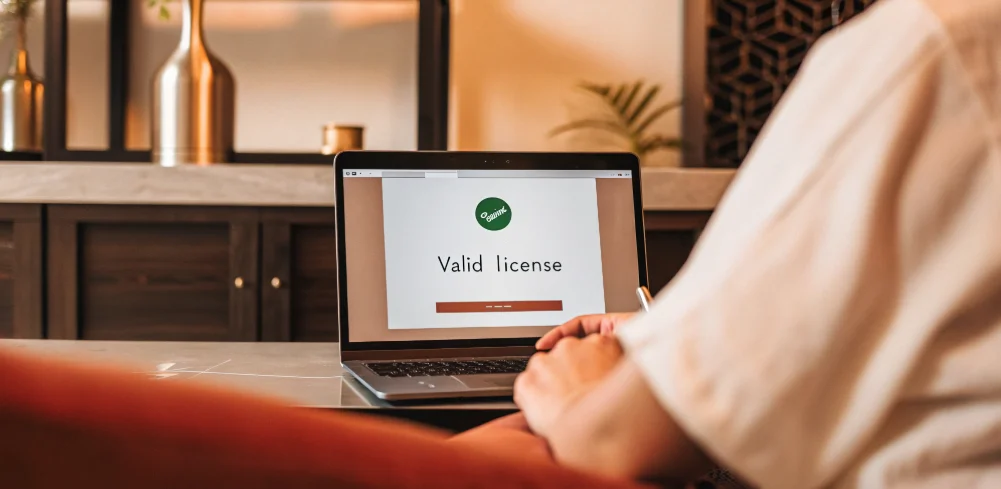 A person verifying the valid license of an online casino website for security.